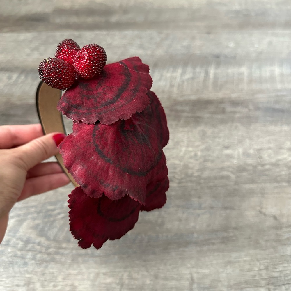 Handmade Designer Fascinator Headband Floral Black Red Tree Mushroom and Berries